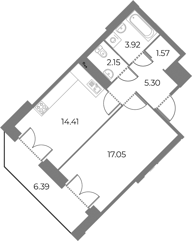 1-комнатная квартира 47.6 м², 7/18 эт., ЖК «Огни Залива»